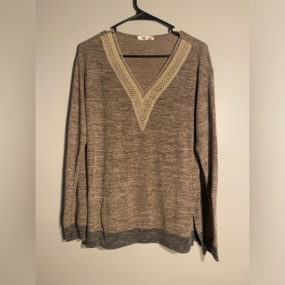 Item 123 Halife Men's Marled Taupe Sweater with Cream Crochet V-Neck